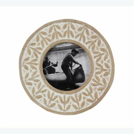 YOUNGS Wood Round Photo Frame with Carved Design 11591